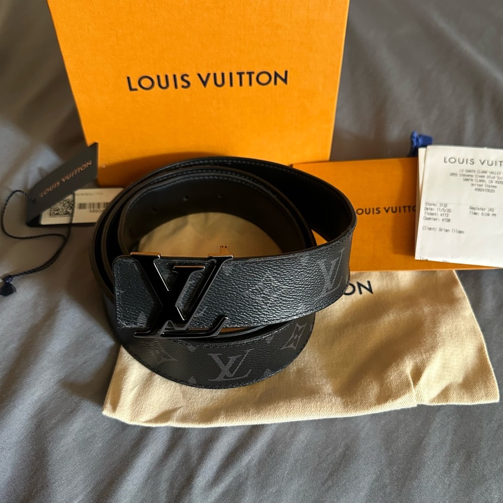 Louis Vuitton Reversible Initiales Black Monogram Eclipse Men's Belt 40MM 110/44